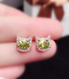 Stud Natural Real Peridot Or Topaz Cute Cat Earring 11ct2pcs Gemstone 925 Sterling Silver Per Jewellery Fine X216909079074
