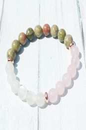 MG0438 Fashion Design Natural Gem Stone Womens Bracelet 8 mm Rose Quartz Moonstone Bracelet Handmade Unakite Energy Jewelry9098801