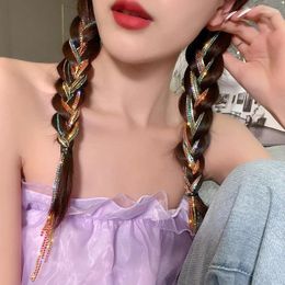 Hair Clips Shine Long Tassel Colourful Rhinestone Crystal Hairpins For Women DIY Braid Hairwear Wedding Accessories Jewellery