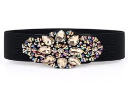 Belts Fashion Women Wide Elastic Waist Belt Colourful Rhinestone Crystal Flower Lady Girls Stretch Waistband Cummerbund For Dress9316878