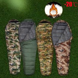 Sleeping Bags Warm White Duck Down Adult Mummy Sleeping Bag Mountain Jungle Military Cold Proof Double Sleeping Bag Travel Camping EquipmentsL231226