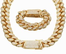 20mm Heavy Cubic Zirconia Miami Cuban Chain Bracelet Set Gold Silver Men Women Hip hop Jewelry5756455