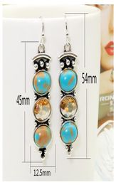 Earrings Necklace Vintage Silver Colour Natural Turquoises Drop Long Earring Ethnic Crystal Dangle For Women Boho Jewelry7161460