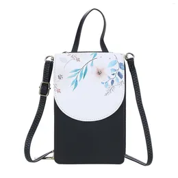 Evening Bags Women Gift Waterproof Card Holder Cell Phone Purse Fashion Black Vintage Adjustable Strap PU Leather Floral