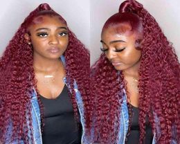 13x4 Human Hair s For Women Water Curly 99j Burgundy Hd Lace 13x6 Loose Deep Wave Red Coloured Frontal Wig61205516843412