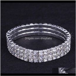 Bracelets 12 Pieces Lot 3 Row Bridal Jewellery Elastic Crystal Rhinestone Stretch Gold Bangle Bracelet Whole Wedding Acc281e