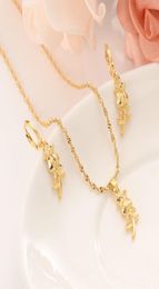 18 k Fine Gold GF rose flower Europe women Jewelry Sets jewelry Gift Dubai pendant earrings diy charms Cabbage get rich5684353