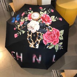 Umbrellas Fashion Umbrella Outdoor Rainy Sun Luxury Designer Flower Printing Women Five-Folding Sn Proof Drop Delivery Home Garden Hou Dhxwo