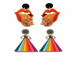 Exaggerated Colours Eyes Large Mouth Dangle Earrings for Womens Vintage Printing Acrylic Jewellery Trendy Accessories4898055