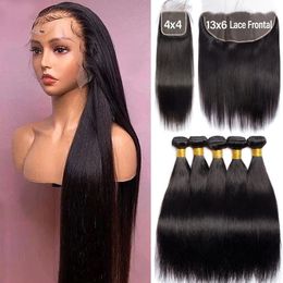 Megeen 13X6 Hd Lace Frontal With Bundles Straight Human Hair Closure Brazilian Remy for Black Women 231226