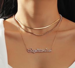 12 Constellations Pendants Necklace Golden Horoscope Pendant Multi layer Rhinestone Chokers for Necklaces Women Fashion Jewelry2412428