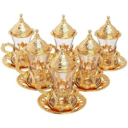 Ottoman Authentic Design Turkish Greek Arabic Tea Set 6 Service Tea Cup Plates & Lids gift3379