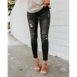 Women's Jeans Women Skinny Ripped Pleated Pants Cool Vintage Push Up Denim Mid Waist Casual Hole Boyfriend Slim Mom