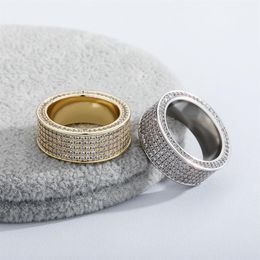 Mens Hip Hop Rings 5 Rows CZ Ring Iced Full Micro Pave Cubic Zirconia Ring Simple Fashion Jewellery 18K White Gold284m