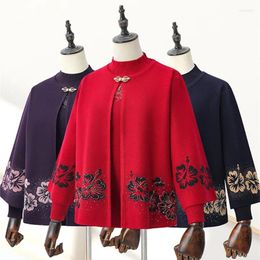 Women's Knits Autumn Winter Clothing For Middle-aged Mother Two Piece Set Grandma Knitted Bottoming Sweater Cardigan Women Knitwear Coat