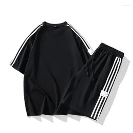 Men's Tracksuits Summer T-shirt Set Fashion Casual Loose Jogger Sports Short Sleeve Shorts Round Neck Vertical Wear 3XL