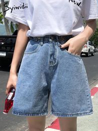 Skirts Syiwidii Women Denim Shorts Hippie Button Adjust High Waist Short Haruku Bermuda Wide Legs 2023 New Summer Cotton Jean Shorts