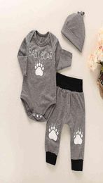 Newborn Baby Romper Sets 3Pcs Hat Grey Boy Baby Playsuit Long Sleeve Infan Clothing Bebe Bodysuit Climbing Sets Cotton Clothes G107216900