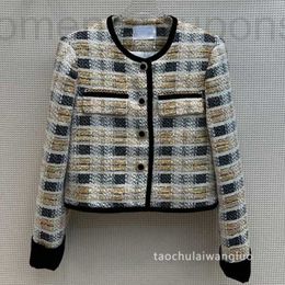 Women's Jackets designer CW62099 Gold Silk Sequin Chequered Small Fragrant Short Coat Celebrity Girl Knitted Tweed Thick Woollen Cardigan Autumn 4JPW