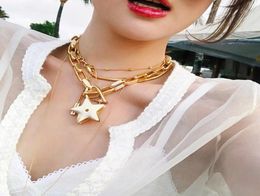 BOAKO Fashion Metal Stars Pendant Necklace for Women Punk Gold Multilayer Chain Choker Necklace Party Jewelry ketting bijoux4042451