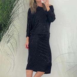 Casual Dresses Sexy Banquet Evening Dress Nightclub Sequin Women'S Long Sleeve Black Vestidos Para Mujer 2023