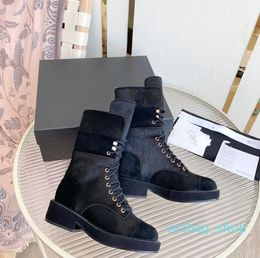 New Graphy Boots Black open brim beaded leather fabric with gold metal accessories eyelets zipper fashionable avant-garde