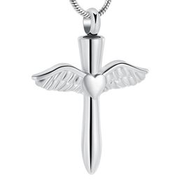 IJD12240 Stainless Steel Angel Wings Heart Cross Cremation Jewellery Pendant for Pet Human Memorial Ash Keepsake Necklace193n
