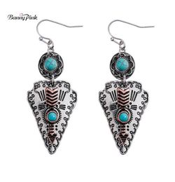 Banny Pink Tribal Turquoises Stone Dangle Earrings For Women Ethnic Metal Arrow Statement Drop Earrings Vintage Stone4377461