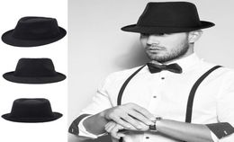 Wide Brim Hats Jazz Top Hat Men039s Black Classic Fedora Autumn And Winter British Style Woolen Panama Gentleman Whole8154893