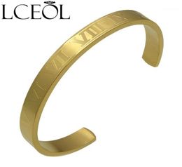 Bangle LCEOL Titanium Stainless Steel Roman Numerals Gold Colour Cuff Bracelets Love Letter Bracelet Men Women Open Bangles14144673