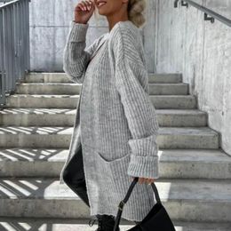 Women's Knits Women Winter Cardigan Cozy Knit Coat Mid-length Loose Fit Solid Color With Patch Pockets Soft Warm Anti-pilling