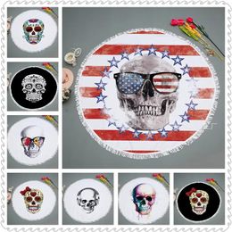 Towel 150cm Microfiber Round Beach Towel Thick Soft Super Absorbent Tassel Towels Skull Flag Printing Beach Bath Towels Toallas 10 Desig