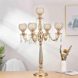 5 Arms Metal Candelabra Home Holiday Decoration Table Centrepieces Crystal Candle Holders for Wedding Party Candlestick 220208292g