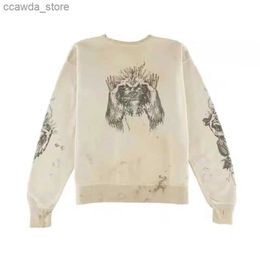 Men's Hoodies Sweatshirts Saint Michael Portrait hand-painted graffiti retro hole street rock vintage loose hoodie casual fashion fleece sweater Q231226