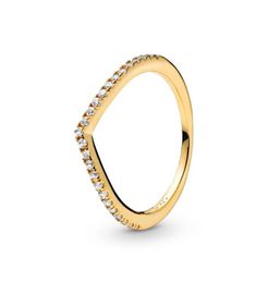 Yellow Gold plated Sparkling Wishbone Ring Womens Wedding Jewellery For Sterling Silver CZ diamond engagement gift Love Rings with Original Box5624600