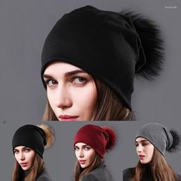 Berets Autumn Winter Wool Removable Ball Hat Women's Solid Bilayer Knitted Warm Cold Resistant Hats Versatile Fashion Pullover