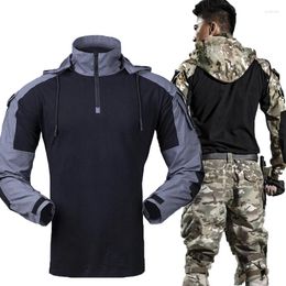 Men's T Shirts 2023 Tactical Combat Mens Shirt Long Sleeve Military Clothing Soldiers Army Hooded Solid Outwear Ripstop Tops Drop