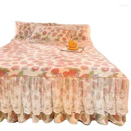 Bed Skirt American Style Floral Waterproof Embroid Flannel Fleece Sheet Skirts Set