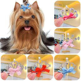 Dog Apparel Sweet Hair Clips Cat Crown Bow Hairpins Barrette Puppy Rhinestone Pearl Pet Grooming Accessory Supplies Colourful