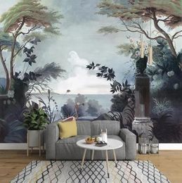 Wallpapers European handpainted retro retro garden rainforest mural TV background wall custom wallpaper mural