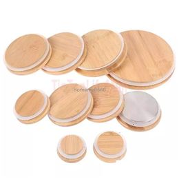 Drinkware Handle Bamboo Lids Reusable Mason Jar Canning Caps Non Leakage Sile Sealing Wooden Ers Drinking Aa Drop Delivery Home Gard Dhywt