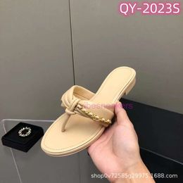 designer house slippers chanelrs flats shoes Heel Leather Casual Chain Summer Pinch Toe Slippery Slippers for Women's Outwear