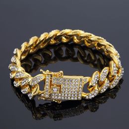 Mens Hip Hop Bling Gold Bracelets Iced Out Miami Cuban Link Chain Diamond Bracelet Jewelry270R