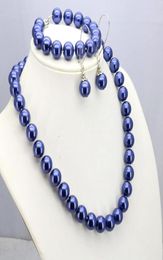 Earrings Necklace Dark Blue Glass Pearl Set 12mm 18quotbracelet 75quot Earring Wholewomen Jewellery Making Design5772362