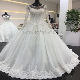 Princess Style Wedding Dress 2024 Elegant Long Sleeve Appliques A Line Church Bridal Gowns Lace Up Corset Country Style Bride Sweep Train Garden Robe De Mariage Chic