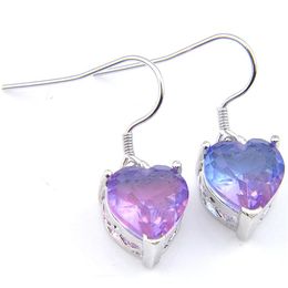 LuckyShine Whole 6 Pairs 925 Silver Plated WomenJewelry Earring Heart Bi Coloured Tourmaline Zircon Earring For Women Hooks Ear211L