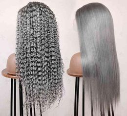 Virgin brazilian Coloured wigs transparent hd lace front grey wigs deep wave Grey human hair frontal lace wigs for black women204702619757