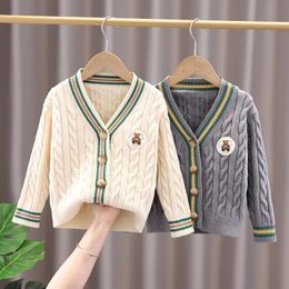 Kids Girls Sweaters Baby Boy Bear Patern Knitted Cardigan Autumn Winter Cotton Patchwork Top Children's Spring Coat Clothes 231226