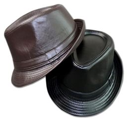 Fashion Men Leather Trilby Hat Male Fedora Cap Gentleman Vintage Jazz Hat Spring Autumn Brand Men039s Panama Cap1909189
