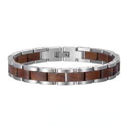 Whole Bangle Gifts Men Women Wood And Steel Bracelet Walnut wood Band Silver Straps2913855